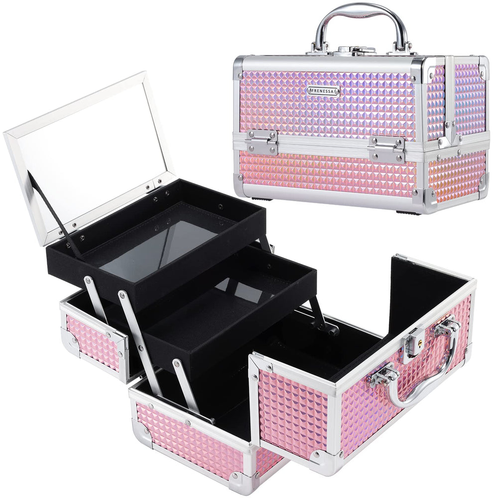 Frenessa makeup train case in shiny pink, portable for on-the-go touch-ups