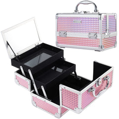 Frenessa makeup train case in shiny pink, portable for on-the-go touch-ups