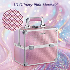 Frenessa Mermaid Pink makeup case large bottom compartment for palettes and bottles.