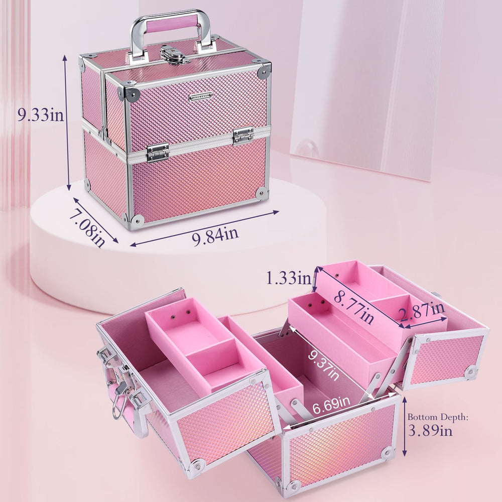 Frenessa Mermaid Pink makeup case lock and key for secure travel storage.