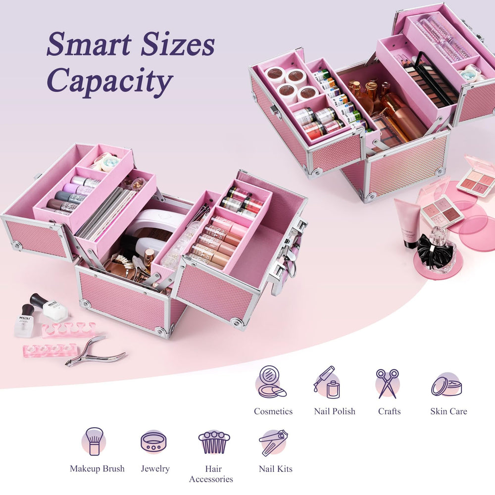 Frenessa Mermaid Pink makeup case top dividers keep items separated and accessible.