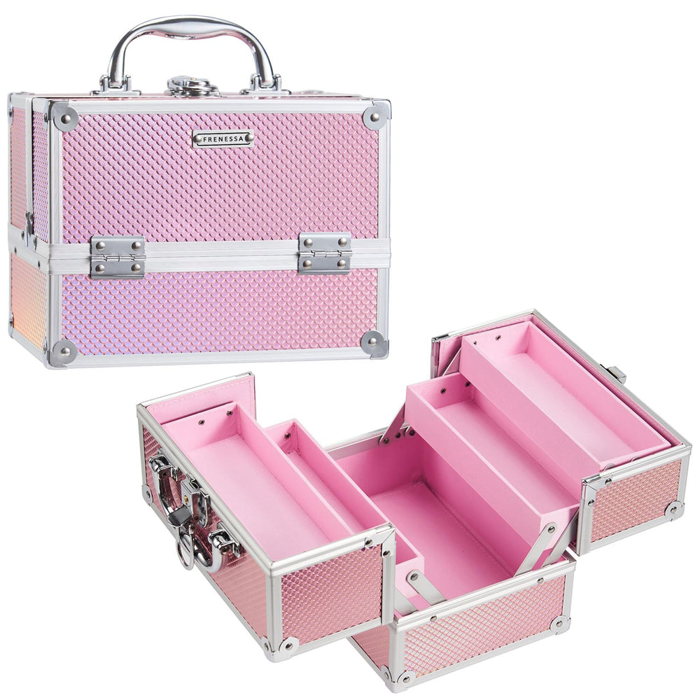 Frenessa Mermaid Pink Makeup Case on-the-go storage keeps cosmetics organized during travel.