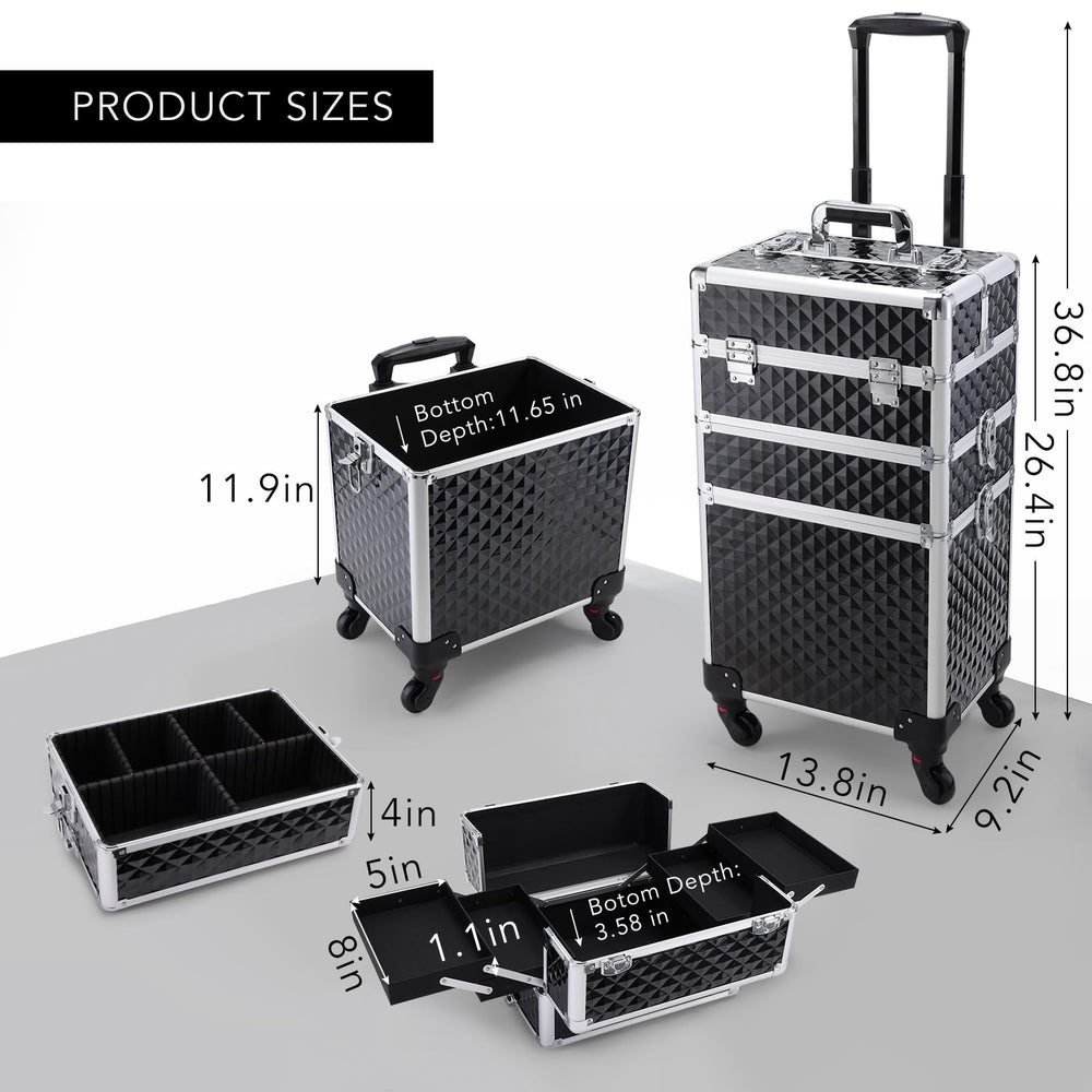 FRENESSA rolling makeup case middle drawers detachable for flexible workflow.