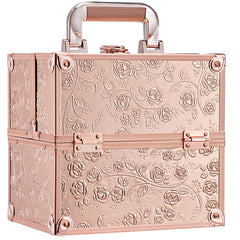 FRENESSA makeup case closed with rose gold floral finish for travel.