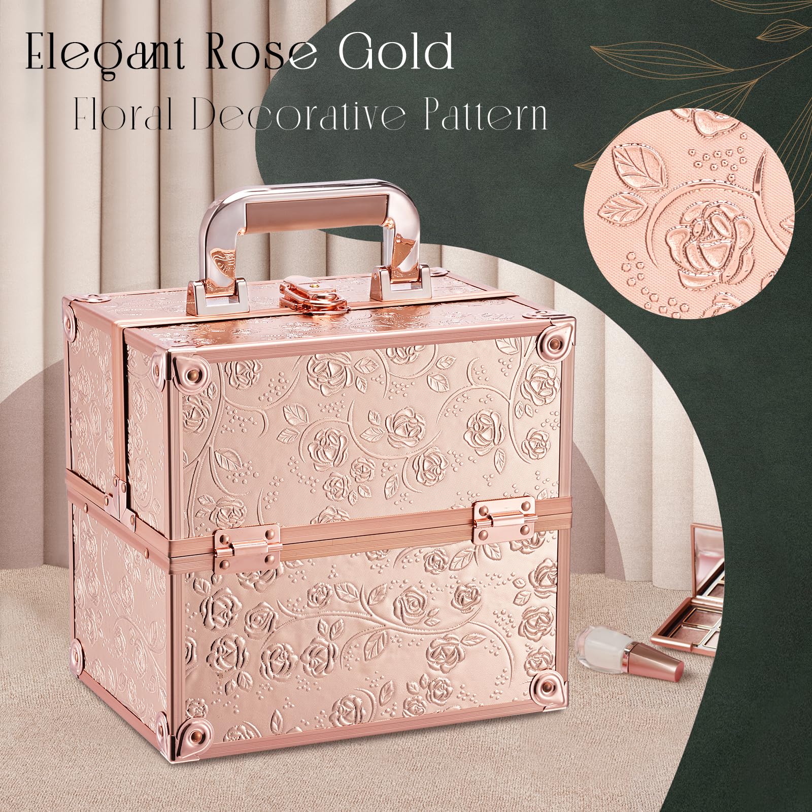 FRENESSA rose gold floral makeup case makes a thoughtful gift.