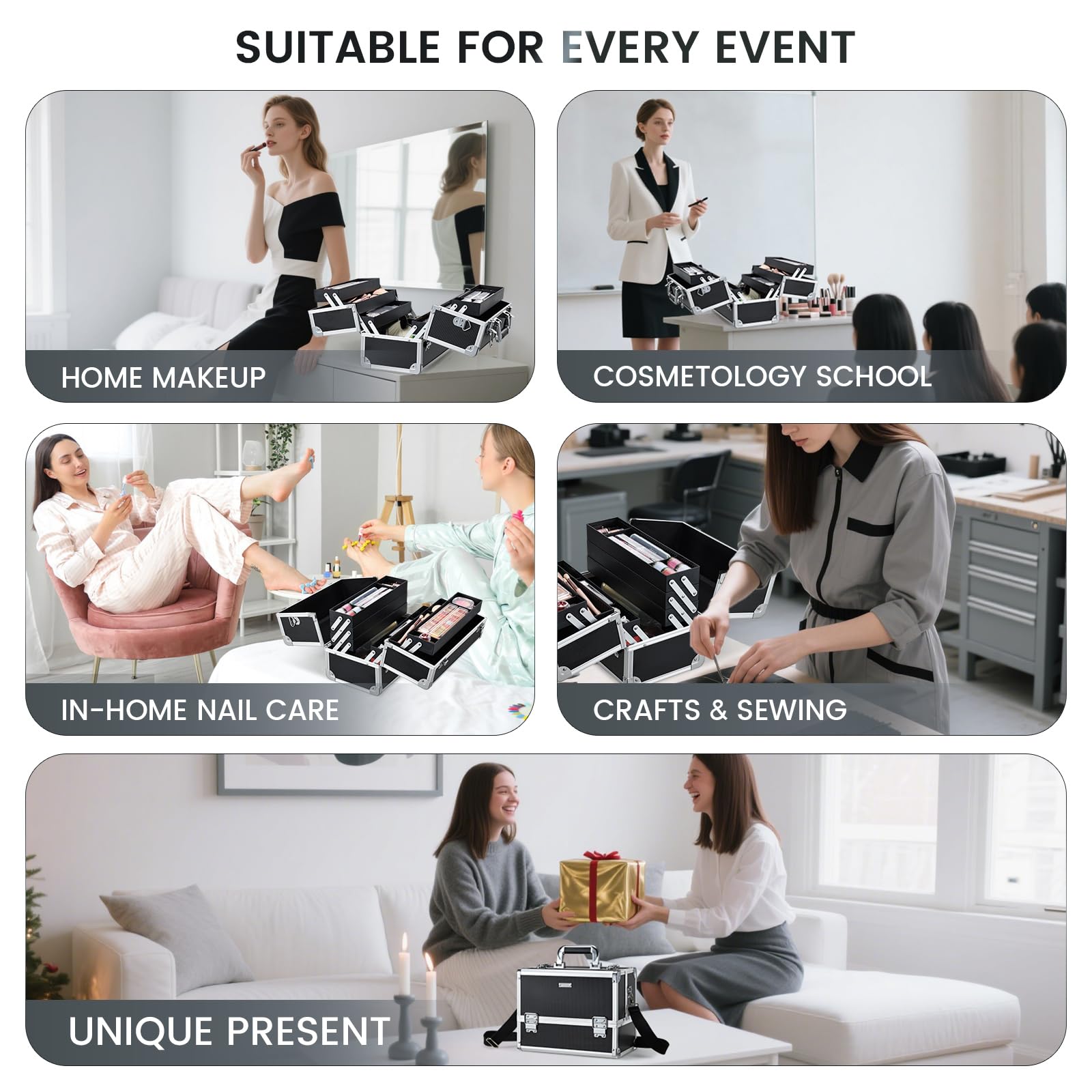 FRENESSA makeup case on luggage enables secure travel setup.