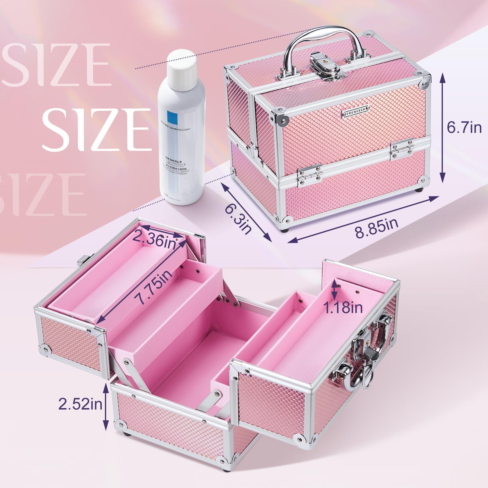 Frenessa Waterproof Glitter Pink Surface protects cosmetics from moisture and scuffs outdoors.