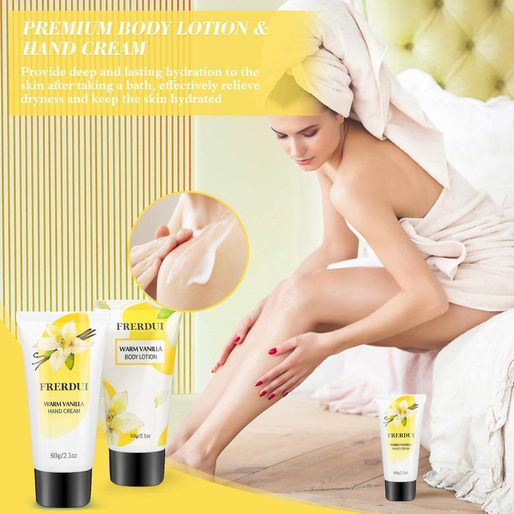 Frerdui hand cream, bath soap, and bath bomb for nourishing at-home spa