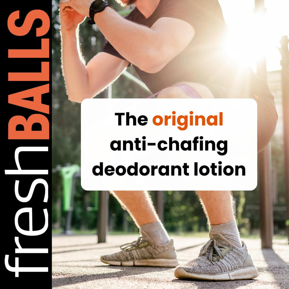 Fresh Balls Lotion application on groin area demonstrates easy daily use