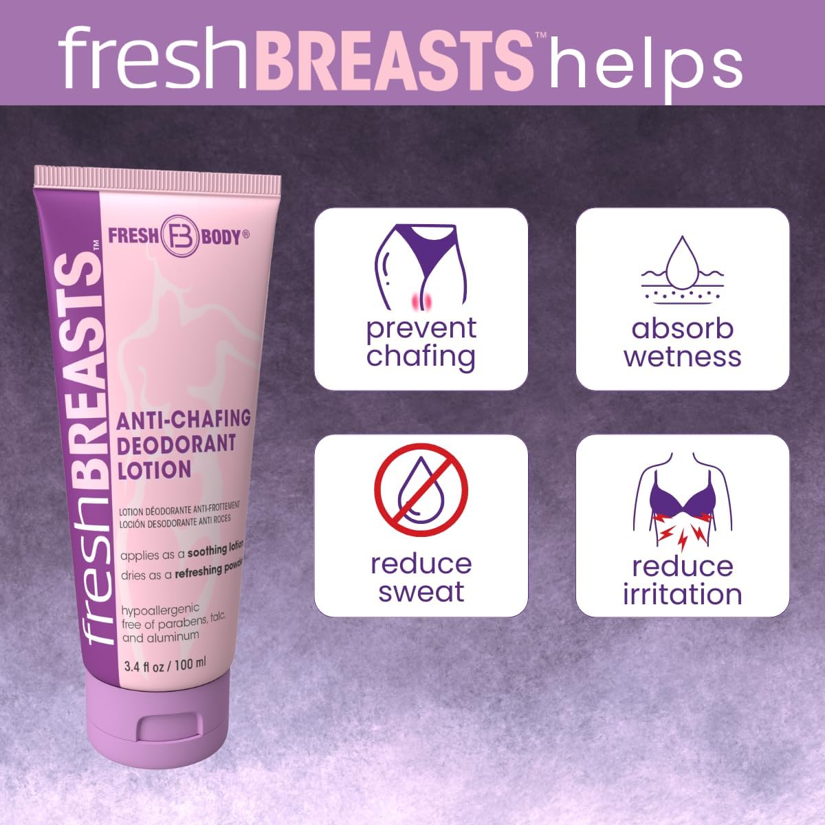 Fresh BREASTS application-tinge close-up demonstrates lotion-to-powder transition.