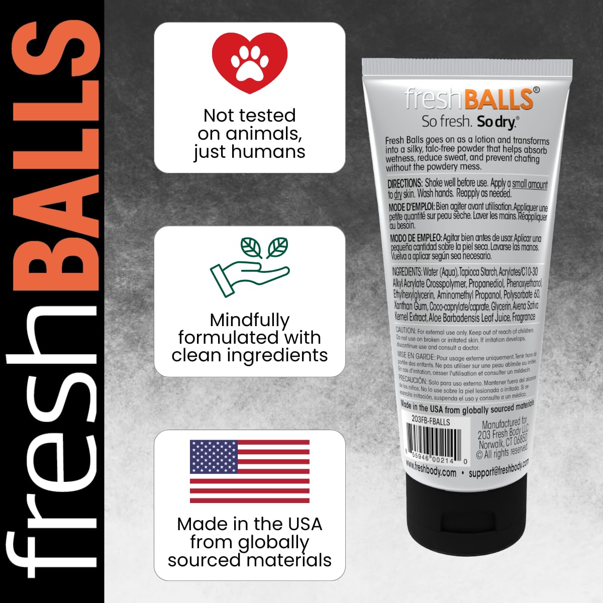 Fresh Body FB hypoallergenic-formula highlights skin friendly care without irritants.