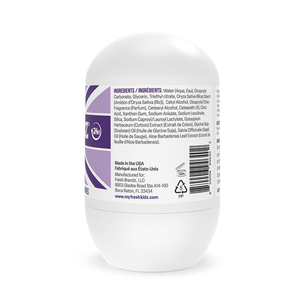 Fresh Kidz Purple roll-on packaging is suitable for school and sports use.