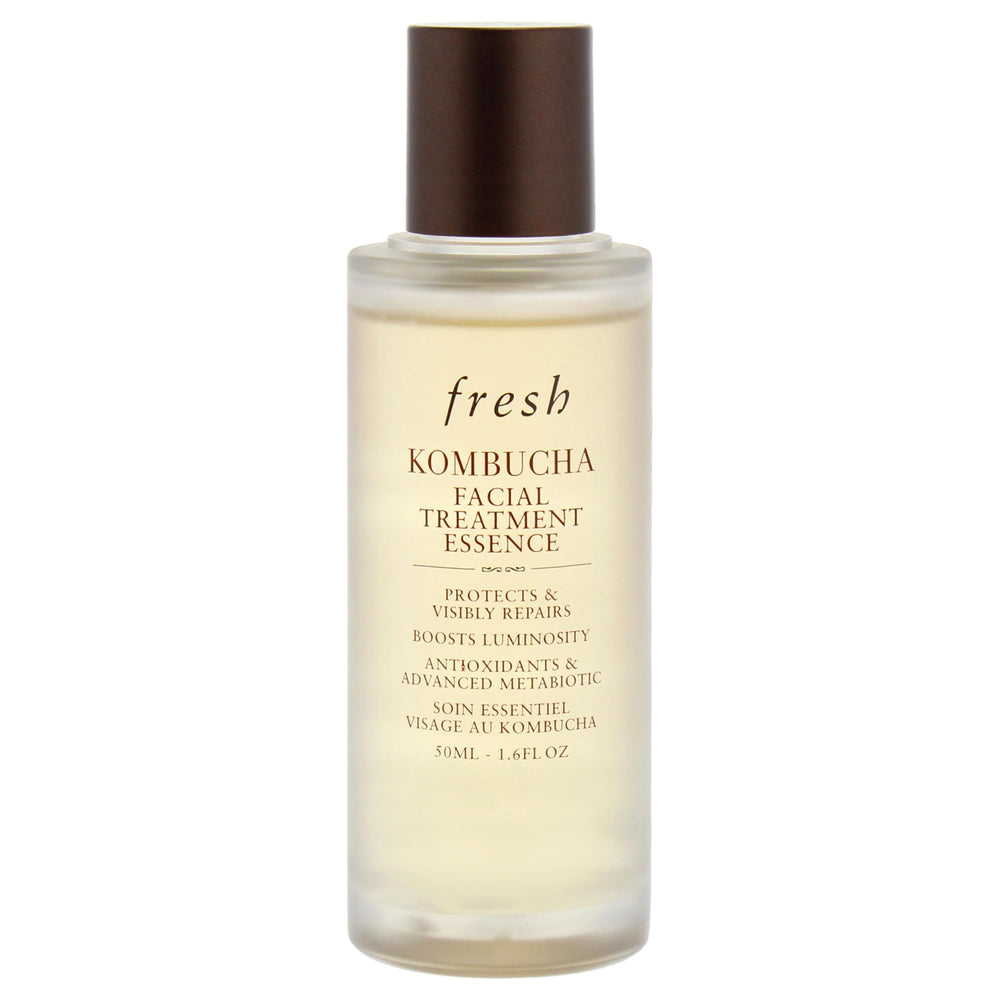 Fresh Kombucha Facial Treatment Essence dropper releasing serum for quick hydration boost.