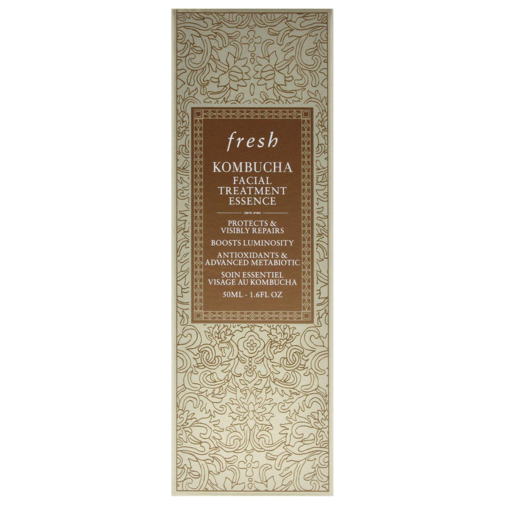 Fresh Kombucha Facial Treatment Essence ingredients like kombucha and hyaluronic acid promoting hydration.