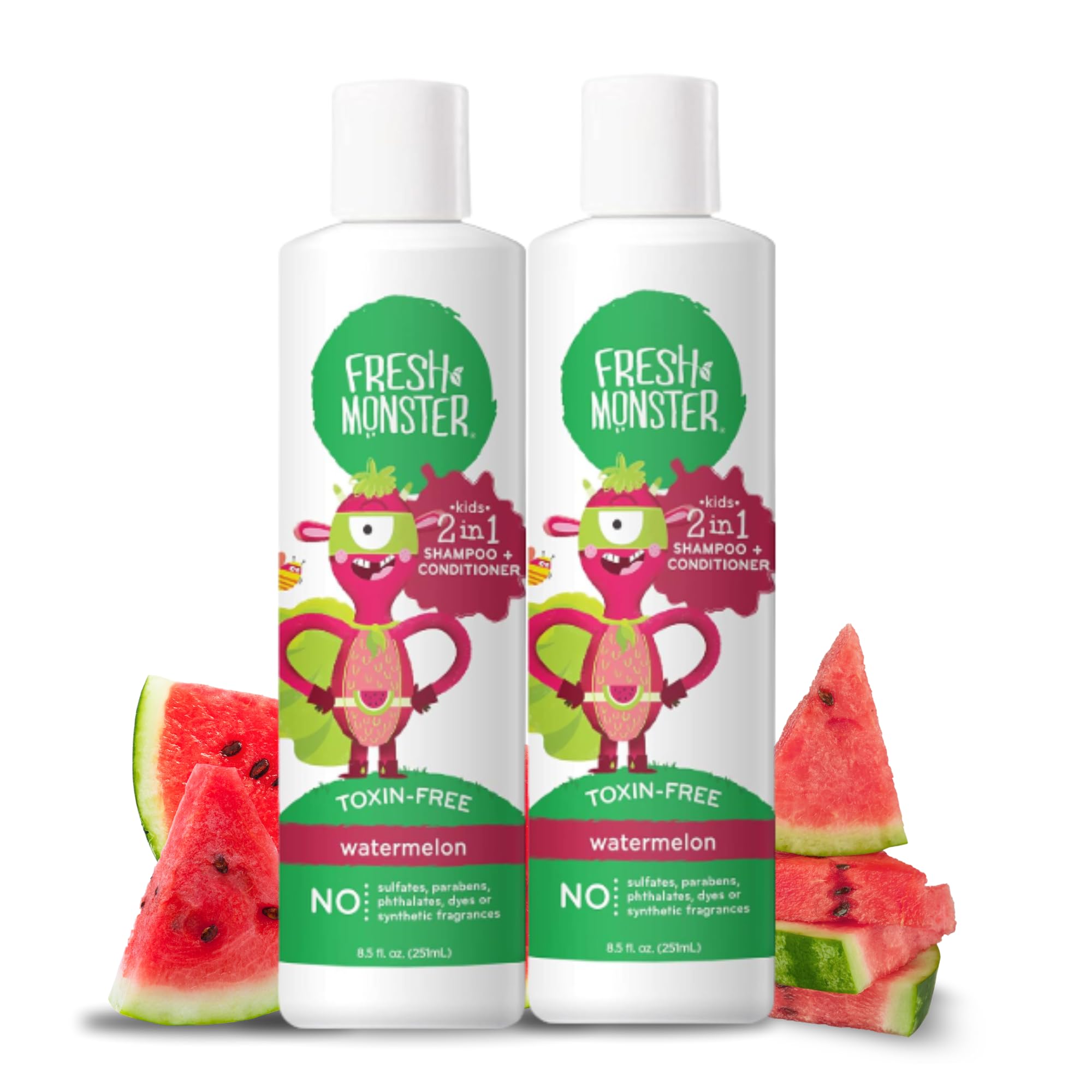 Fresh Monster 2-in-1 kids shampoo bottle, kid-friendly and easy to use during bath time.