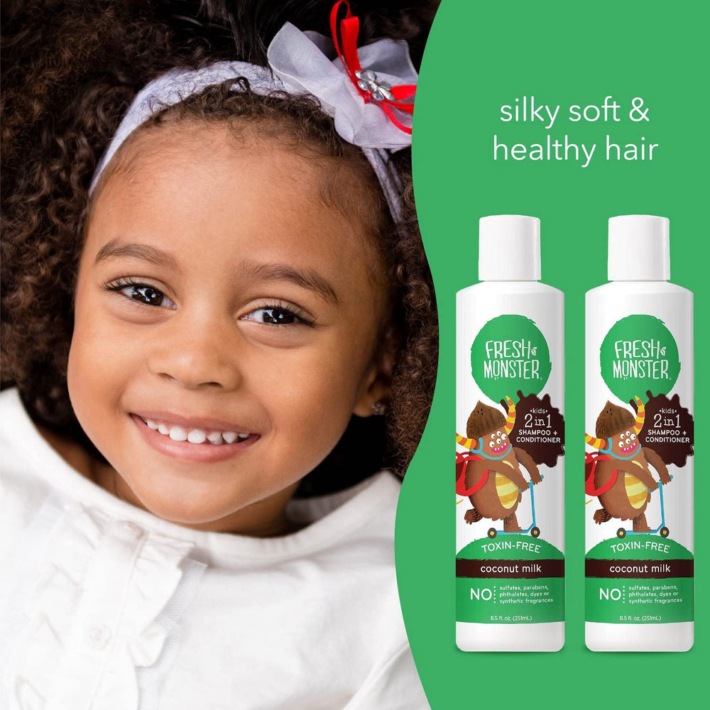 Fresh Monster monster art on bottle appeals to kids during daily hair care rituals.