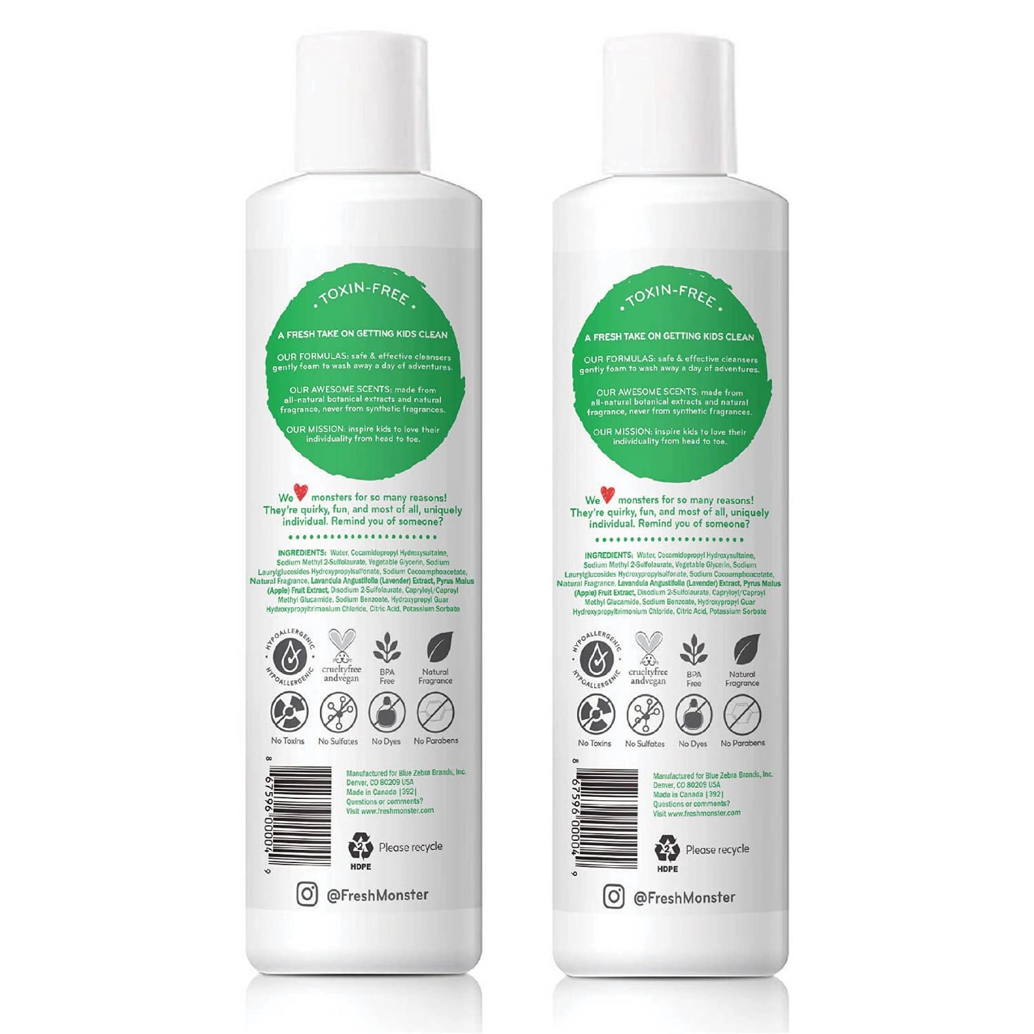 Fresh Monster tear-free kids shampoo bottle; gentle wash helps avoid tears during baths.