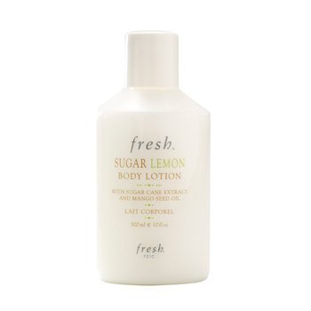 Fresh Sugar Lemon Body Lotion cream texture close-up suggests lightweight hydration and citrus scent.