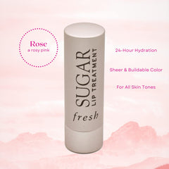 Fresh Sugar Lip Treatment Rose tube close-up shows sheer-to-buildable color.