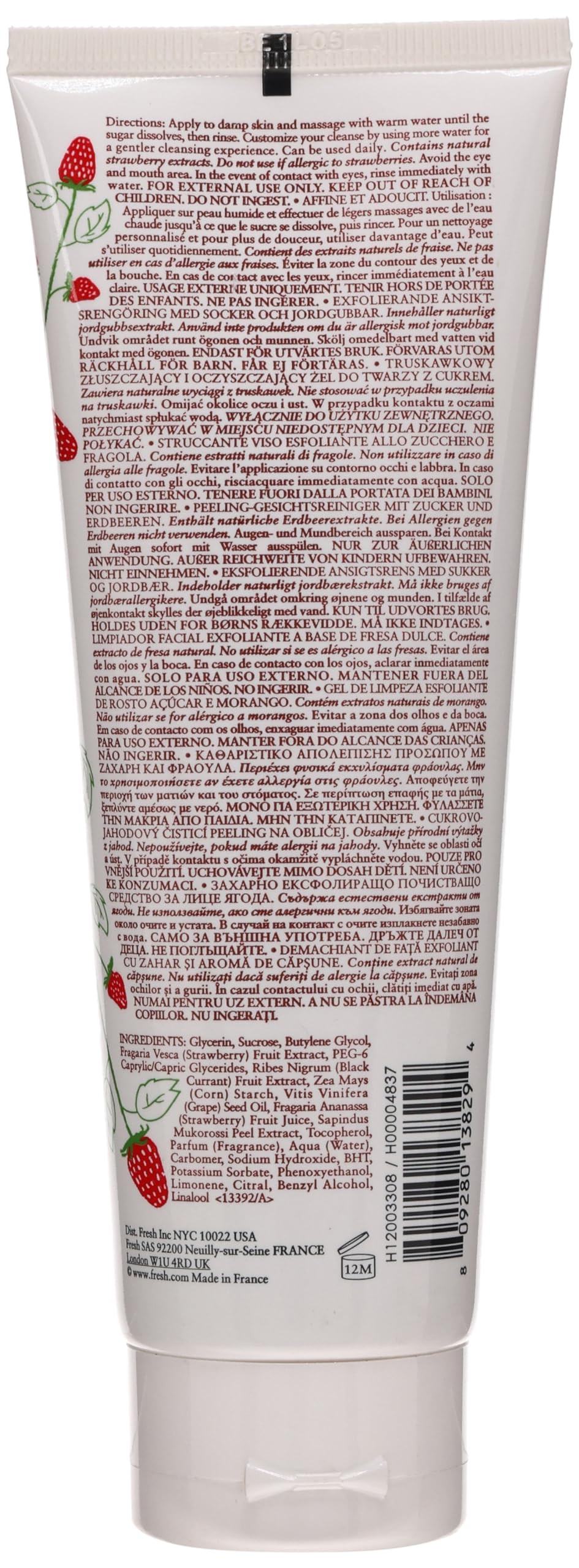 Fresh Sugar Strawberry Exfoliating Face Wash application swipe showing smooth, refreshed complexion after use