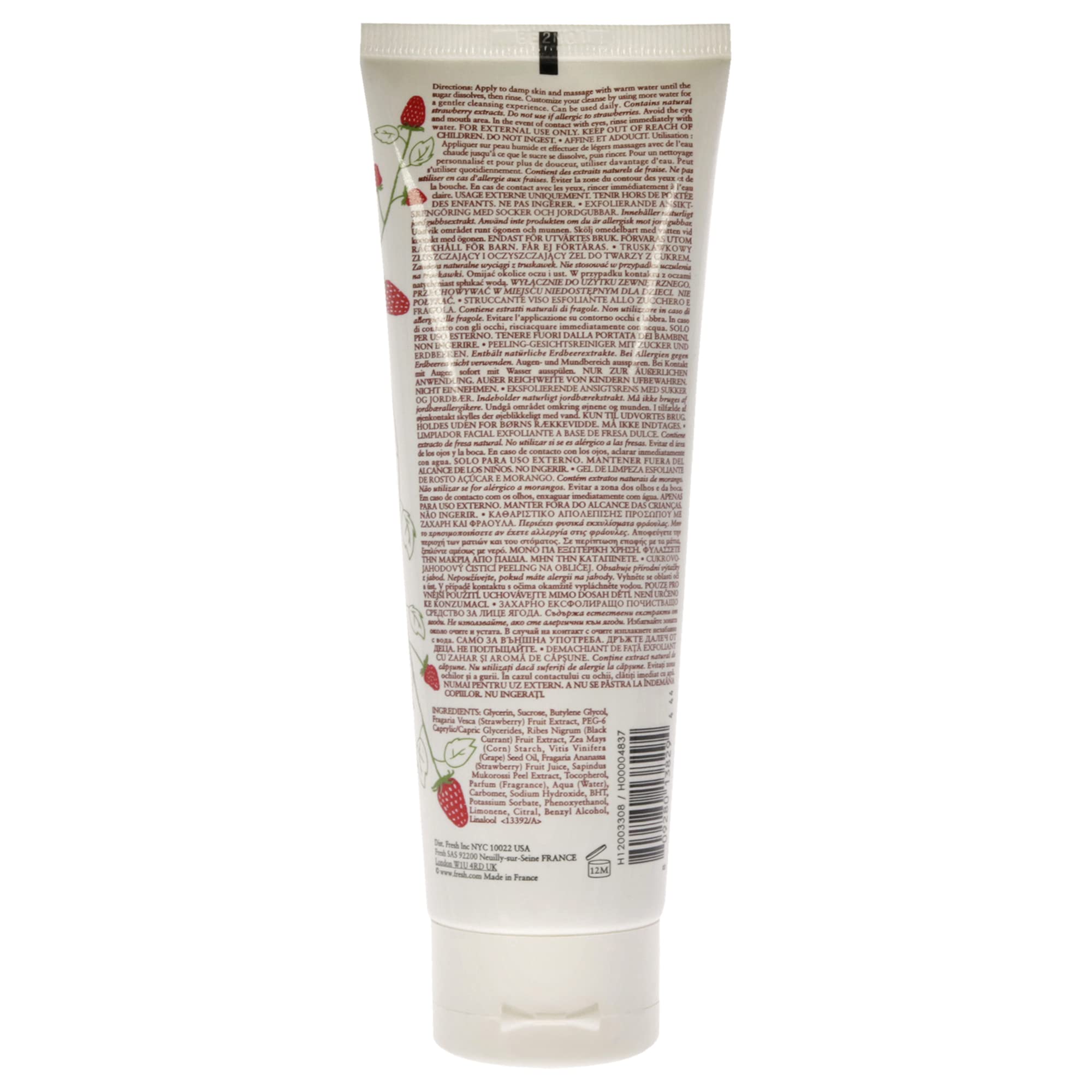 Fresh Sugar Strawberry Exfoliating Face Wash packaging tube on countertop for everyday skincare