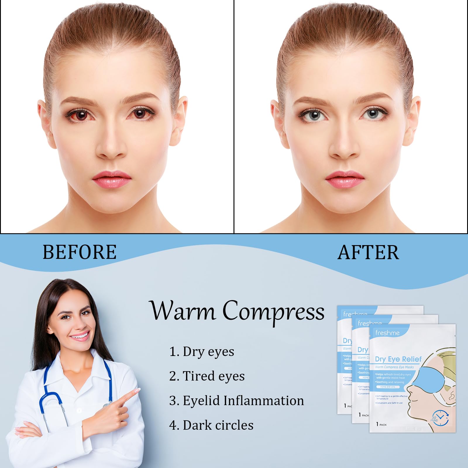 FRESHME dry-eyes relief warmth promotes moisture and comfort.