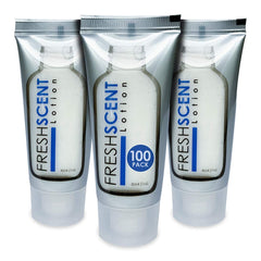 Freshscent lotion 1oz tube packaging demonstrates bulk-ready hotel amenities for efficient stocking.