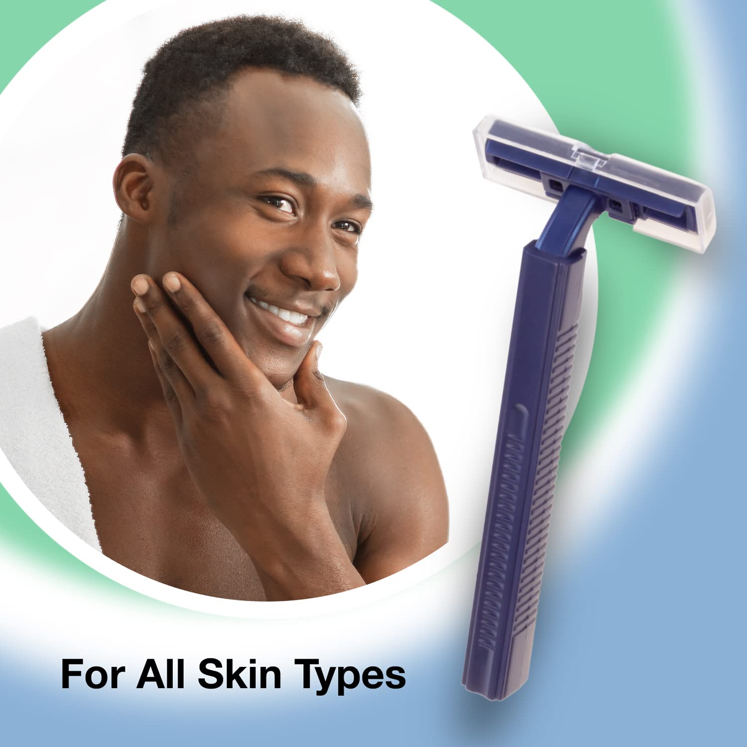 Freshscent razor with clear safety cap protecting blades during storage