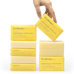 Freshwater Farm Australia lemon-myrtle-manuka-honey bar pack with eco-friendly packaging for sustainable care.