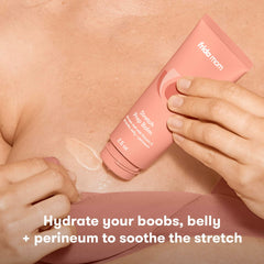 Frida Mom Stretch Mark Cream texture swirl highlights smooth, non-greasy hydration.