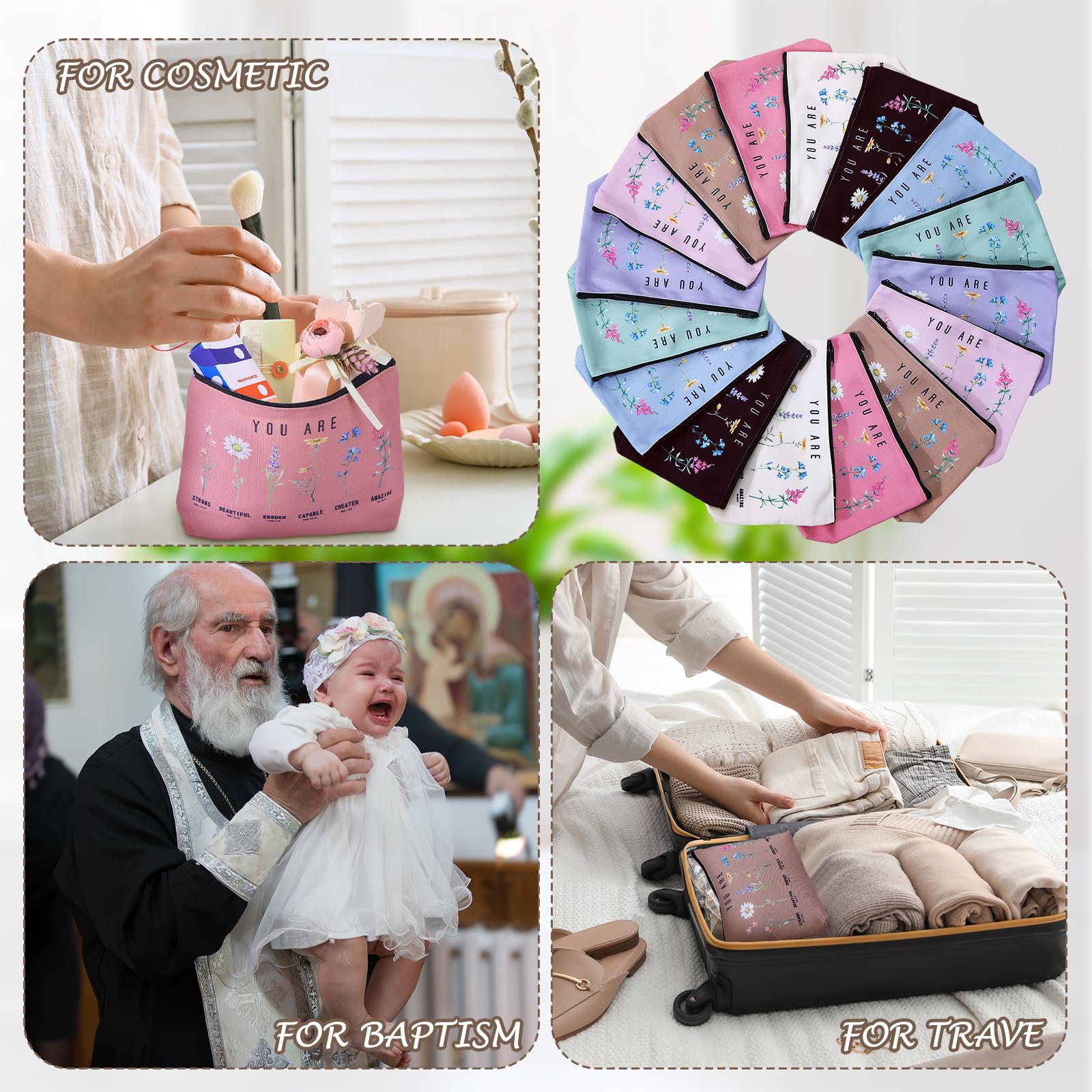 Frienda God Says You Are zipper-close cosmetic bag secure items while traveling