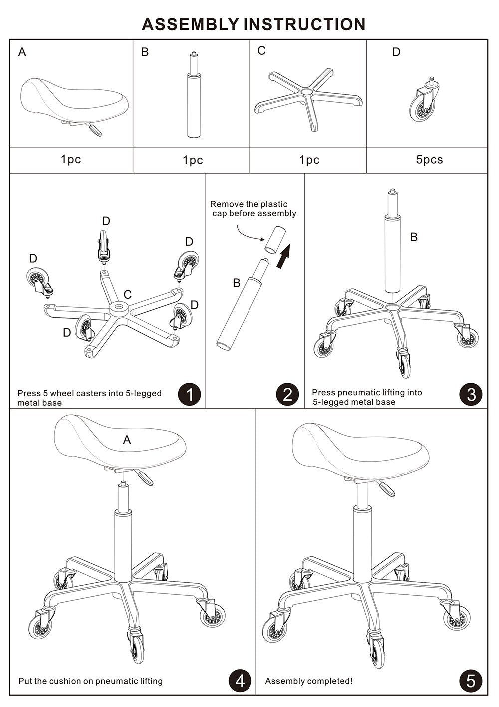 FRNIAMC saddle stool camel assembly demonstrates quick, easy setup.