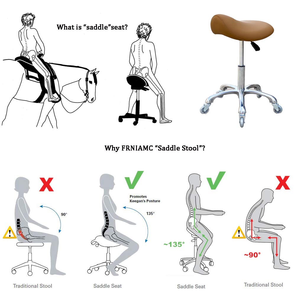FRNIAMC saddle stool camel height adjustment shows effortless 50–75 cm customization.