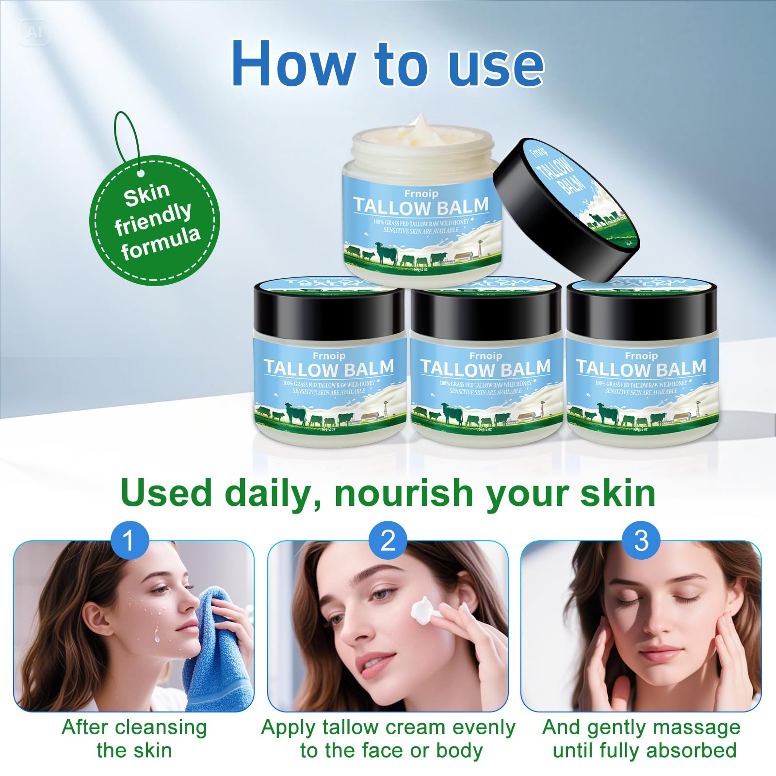 Frnoip non-greasy texture application conveys quick absorption for all-day comfort.