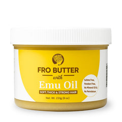 Fro Butter Emu Oil Hair Moisturizer bottle delivers portable shine and hydration.