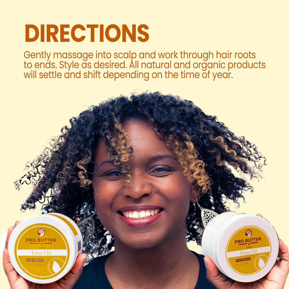 Fro Butter Emu Oil Hair Moisturizer ingredients pumpkin-seed-oil deliver vitamins A and E for scalp nourishment.
