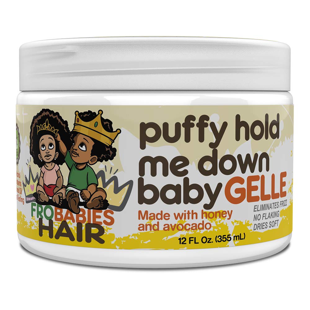 FroBabies Hair Puffy Hold Me Down Baby Gelle ingredients highlight honey and avocado for moisture.