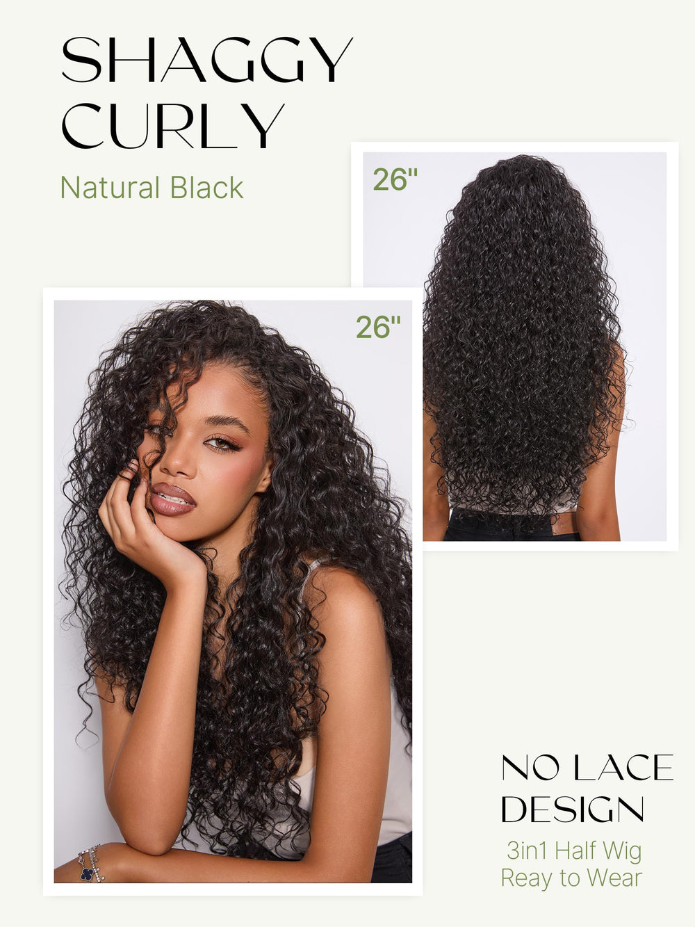 Frodio Curly Half Wig 3-in-1 styling for versatile looks on the go.