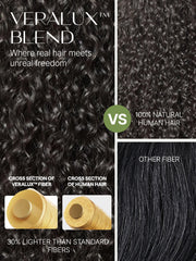 Frodio Curly Half Wig lace-free edge blends with natural hairline.