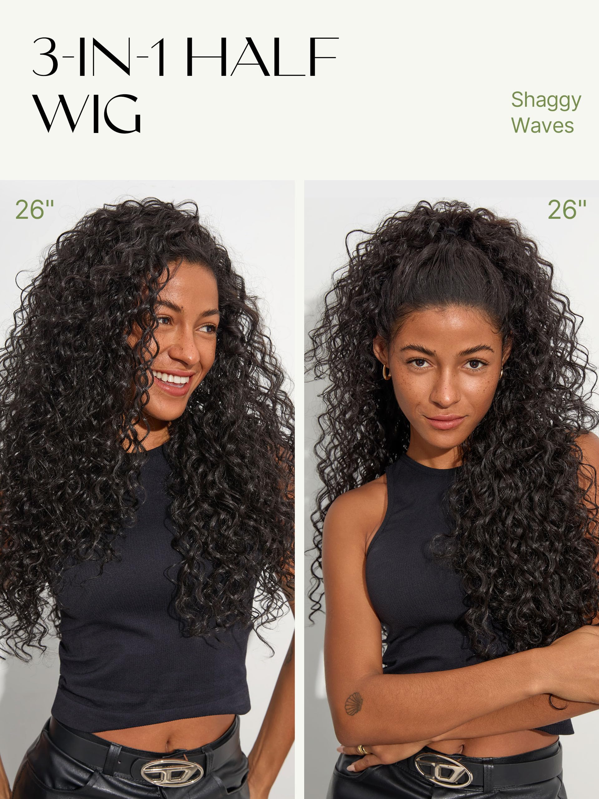 Frodio Curly Half Wig Veralux fiber curl detail highlights movement and volume.