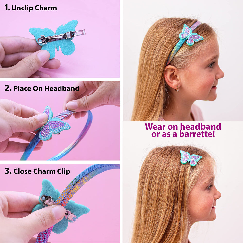 FROG SAC headband with metal barrette back clip keeps charms secure for active days.