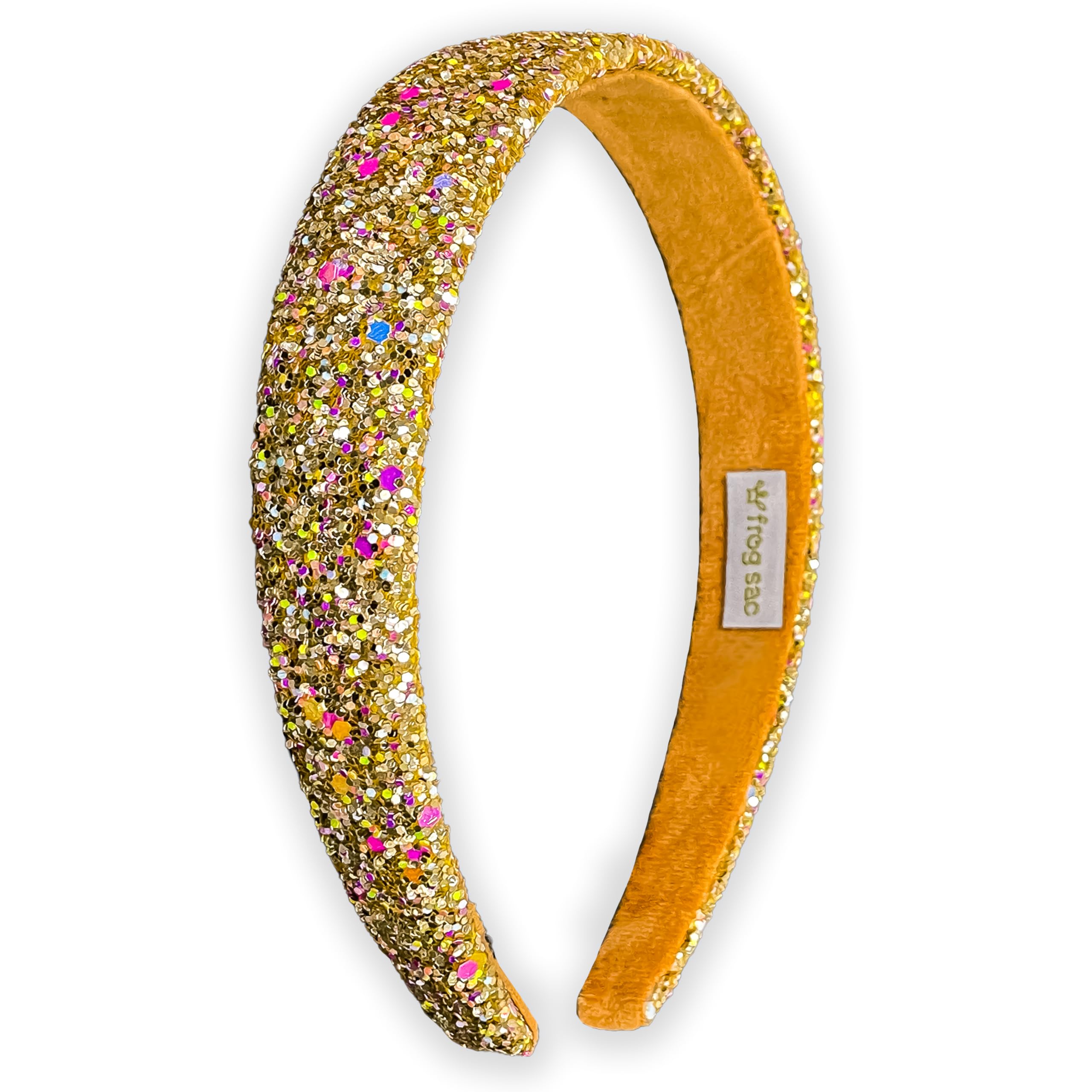 FROG SAC glitter headbands front view with iridescent gold sparkle for everyday wear.