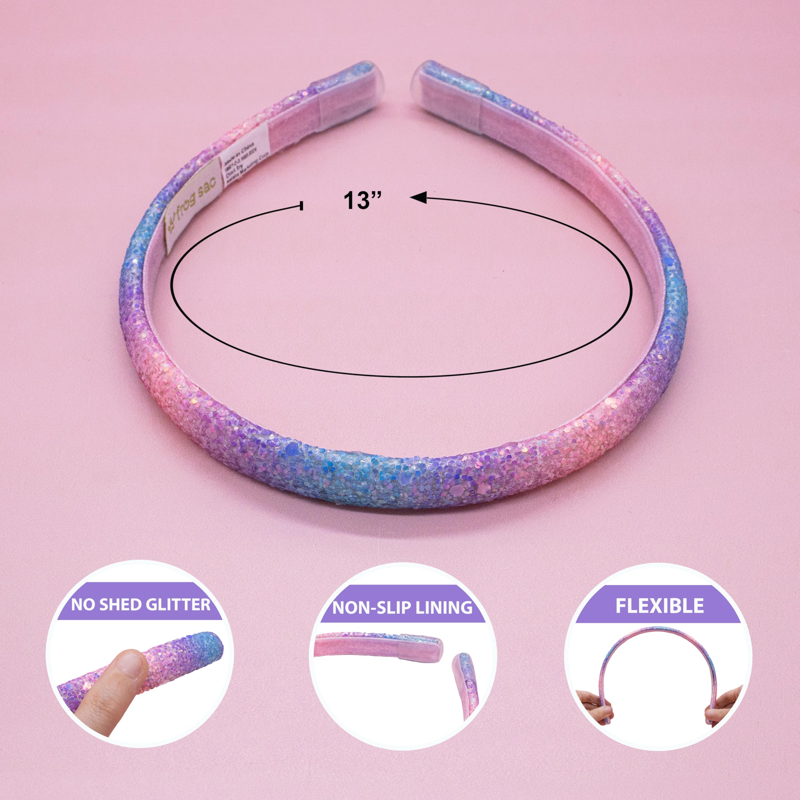 FROG SAC rainbow glitter headbands add playful shimmer to any look.
