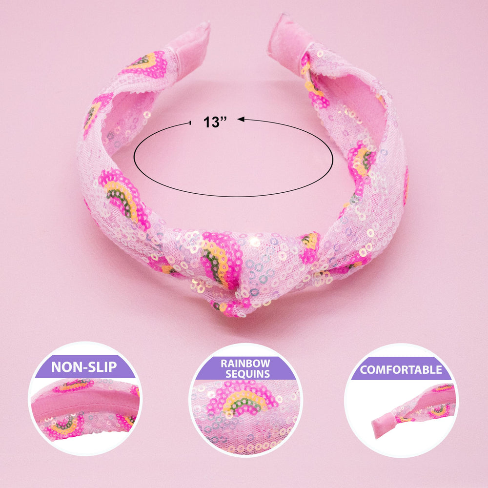 FROG SAC Knot Headband pink sequin detail, keeps hair back during school activities