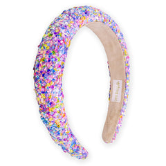 FROG SAC Rainbow Sequin Headband close-up with bright sparkle for all-day wear.