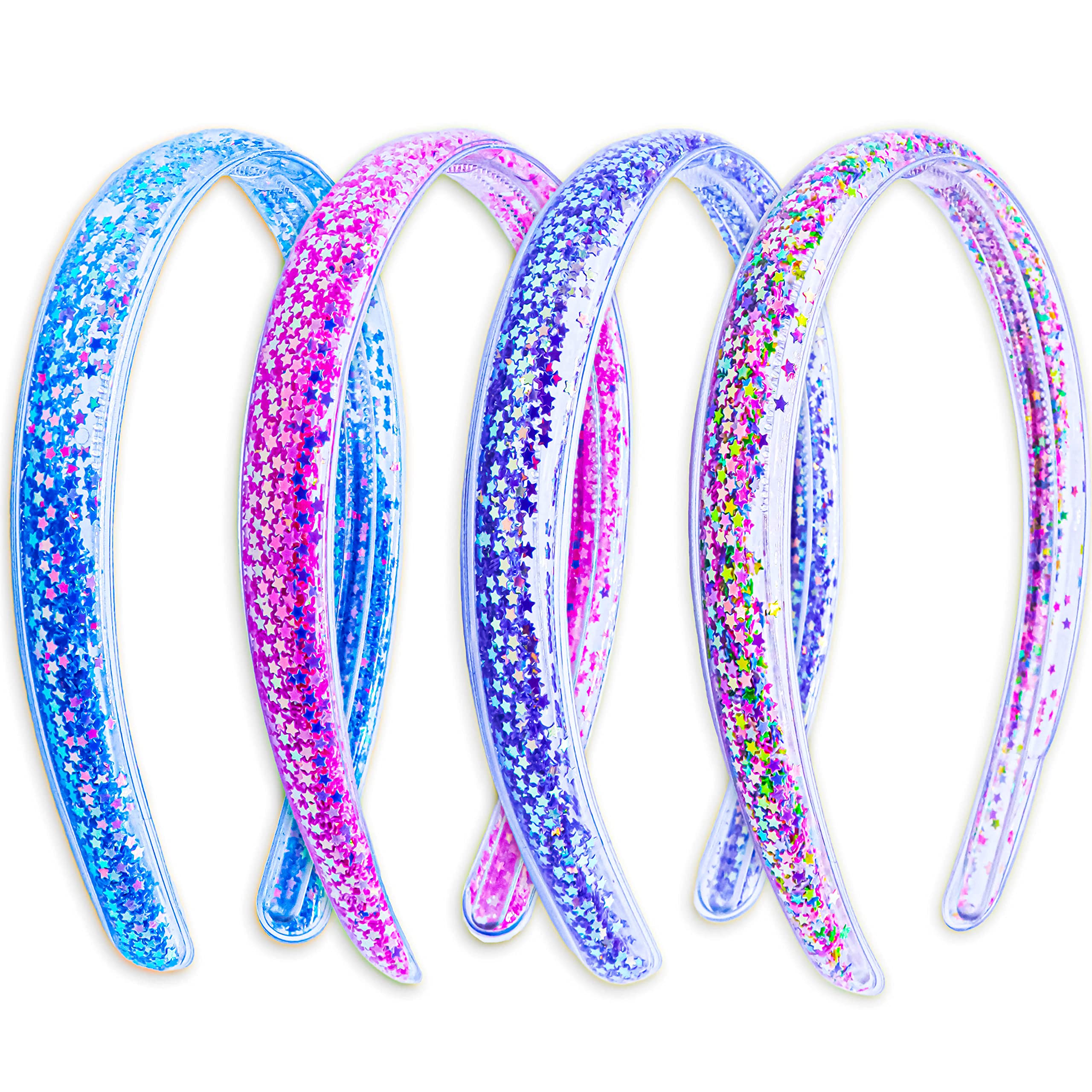 FROG SAC 4 headbands in blue glitter with comb teeth keep hair tidy during school