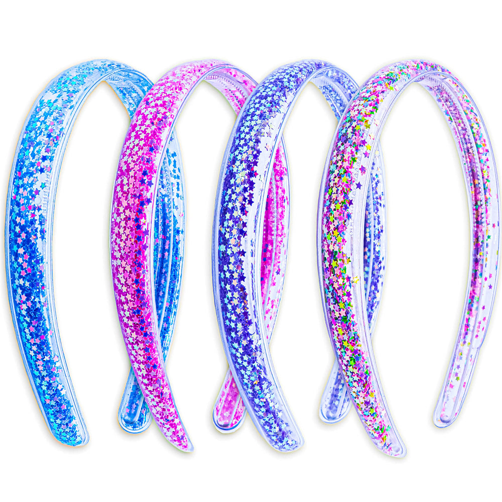 FROG SAC 4 headbands in blue glitter with comb teeth keep hair tidy during school