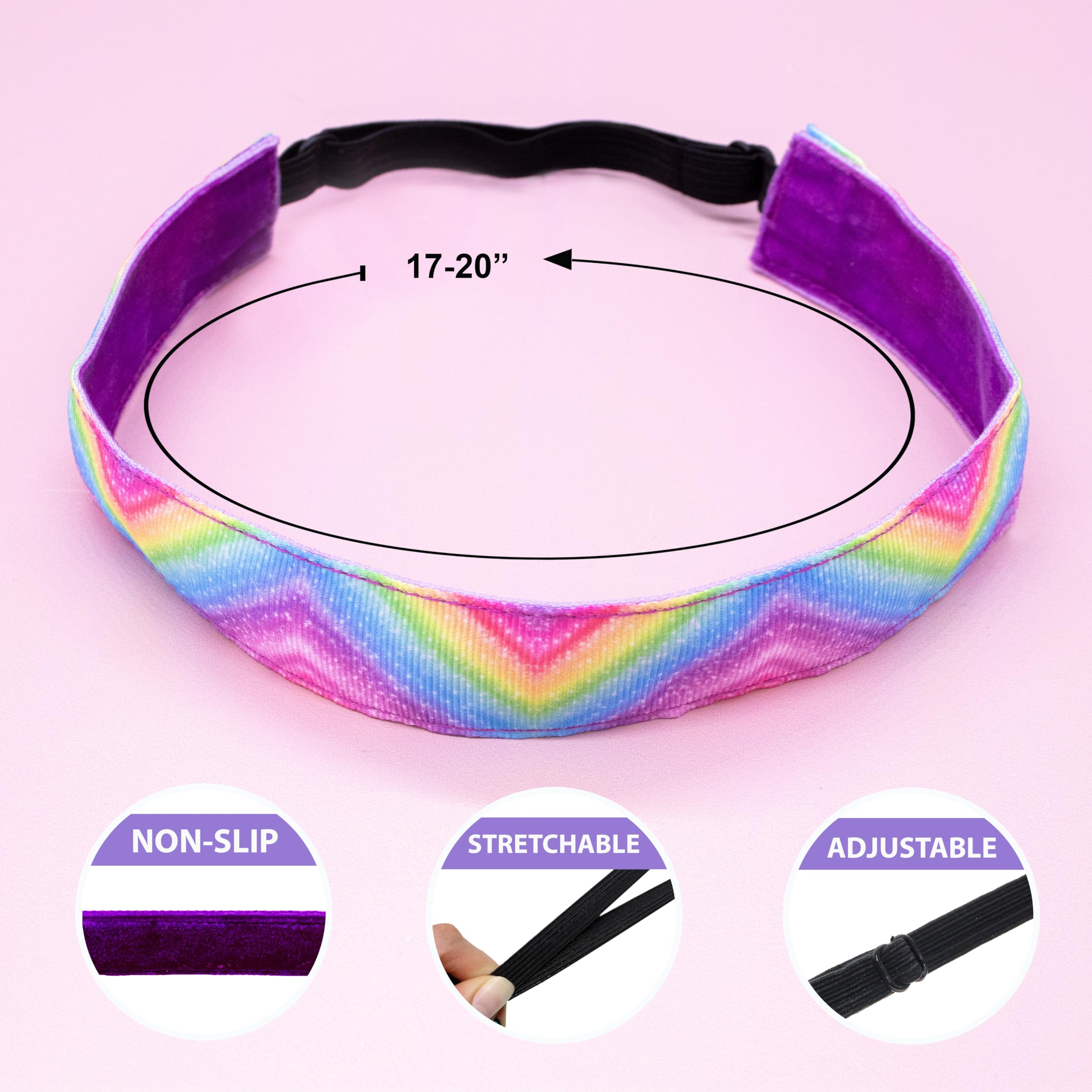 FROG SAC tie-dye headband rainbow back view emphasizes secure grip for outdoor adventures