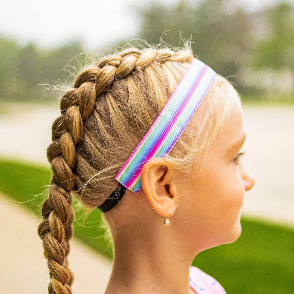 FROG SAC tie-dye headband rainbow pack shot conveys affordable, versatile hair accessory for everyday wear