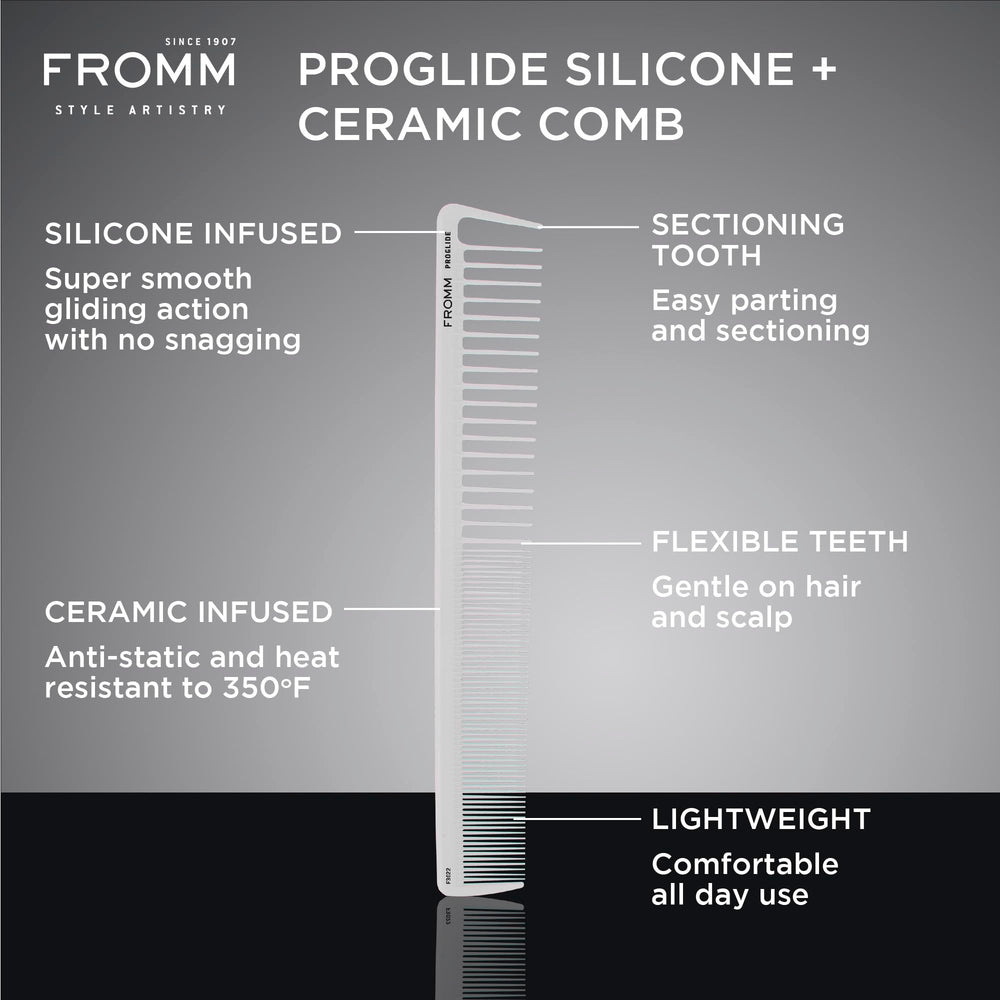 Fromm F3022 ProGlide silicone-infused surface reduces snagging during detangling sessions.